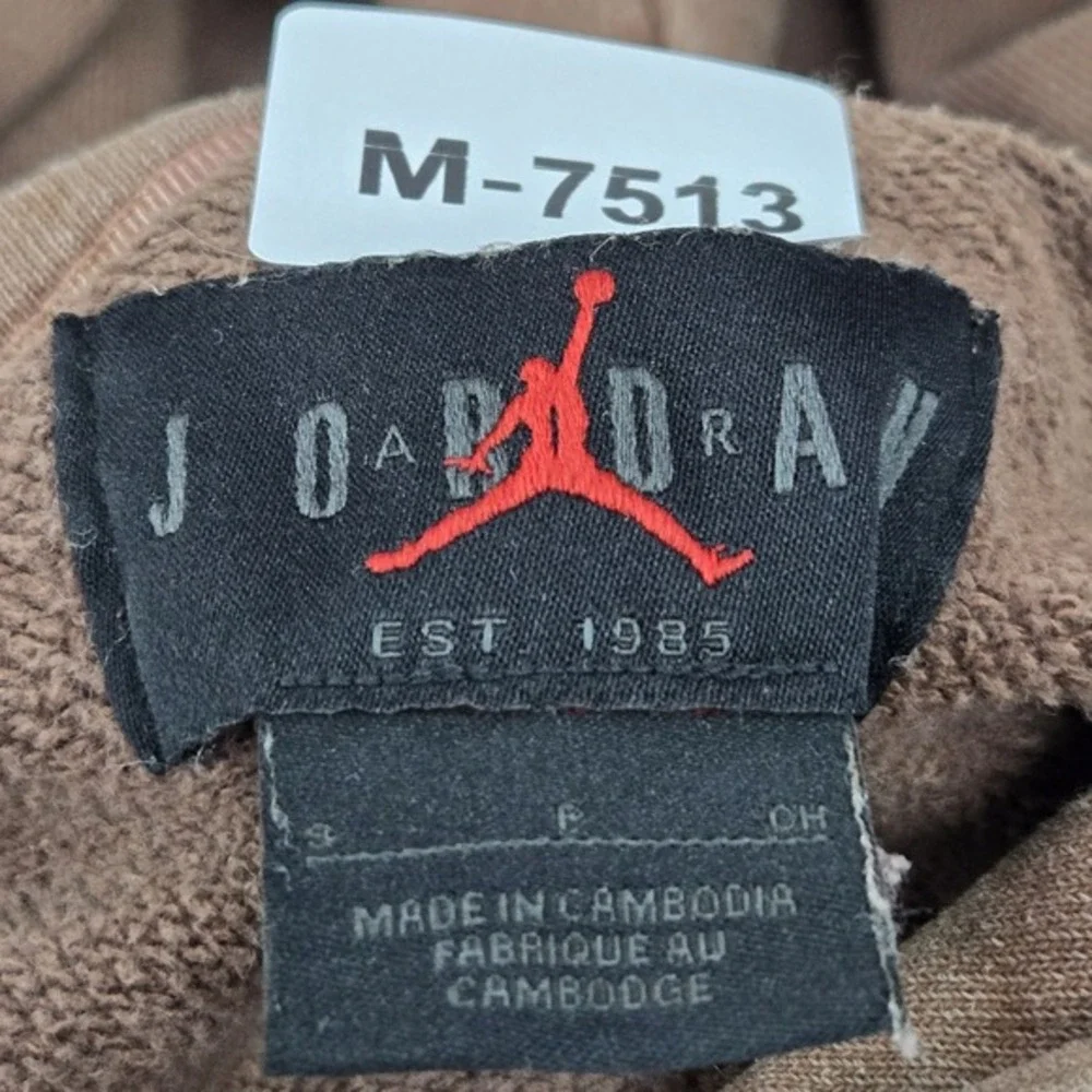 VINTAGE Jordan Men Hoodie S Brown Y2K Jumpman Logo Embroidered Long Sleeve READ‎